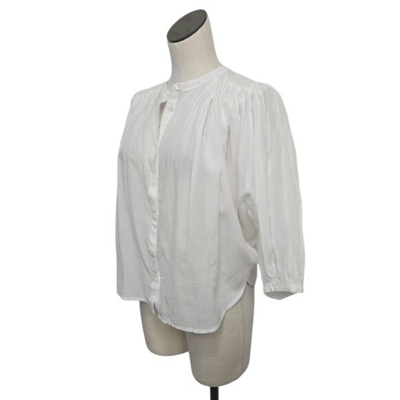 NWT Madewell Shirred Crewneck Button Up Top Blouse White Size Large NU464 - Picture 9 of 10